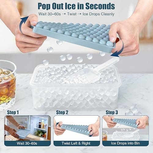 WIBIMEN Mini Ice Cube Trays for Freezer with Lid, 0.55" Pebble Ice | 2 Trays-Blue, with Ice Box & Scoop. for Iced Coffee, Bottles, Juice & Everyday Drinks, Easy Twist Release, Stackable thumbnail 3