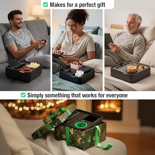 CouchConsole Original Tray - Drinks & Snacks Sofa Caddy with Armrest, Table with Phone Stand- TV Remote Control Storage and Organizer - for Living Rooms, RV, and Cars, Black/Gray thumbnail 9