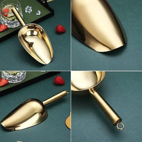 Gold Ice Scoop, Fashion Ice Cream Scoop, Premium Stainless Steel Cookie Scoop, Dog Food Scoop, Sturdy Flour Scoop, Utility Candy Scoop, Dishwasher Safe (8oz/9 Inch) thumbnail 7