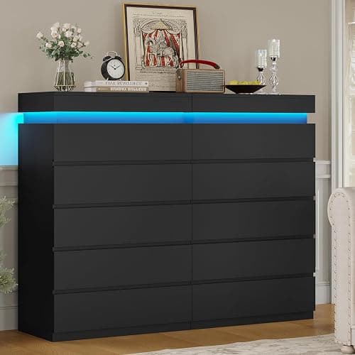 HAUOMS Tall 5 Drawer Dresser with LED Light, Black Modern Chest of Drawers for Bedroom,Closet Dressers with Drawers for Living Room, Entryway, Hallway thumbnail 5