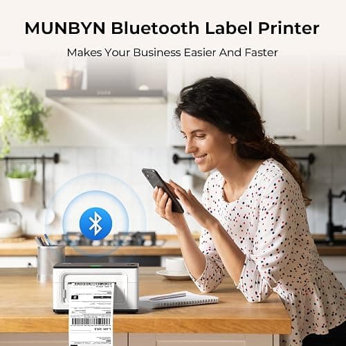 MUNBYN Bluetooth Label Printer, Desktop Thermal Label Printer 4x6 for Shipping Postage Home Small Business, Compatible with Etsy, Shopify, Ebay, Amazon, Royal Mail, FedEx, UPS, 941B, White thumbnail 7