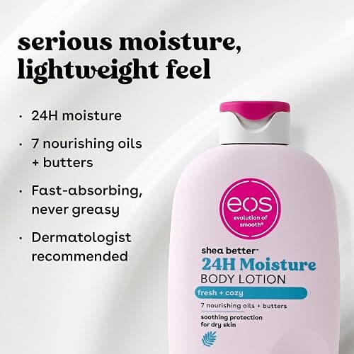 eos Shea Better Body Lotion, Fresh & Cozy, 24-Hour Moisture Skin Care, Lightweight & Non-Greasy, Natural Shea, Vegan, 16 fl oz thumbnail 5