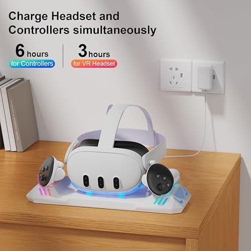 Charging Dock for Meta Quest 3S/Quest 3, Charging Station for Oculus Quest 3 VR Headset & Controllers, with 2 Rechargeable 2100mAh Batteries, USB-C Charger and Cable, Supports LED Indicator thumbnail 2