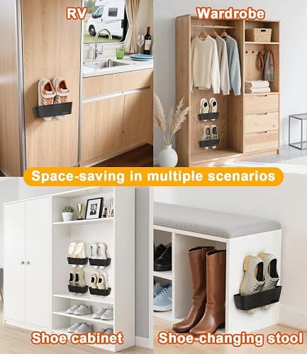 DegMongee 6-Pack Wall Mounted Shoe Rack with Sticky Strips, Space Saving Hanging Shoe Rack, No-Drill Hanging Shoe Shelves, Ideal for RV, Campers, Door, Closet thumbnail 6