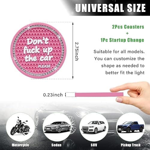 Ziciner 2 Pack Bling Car Cup Holder Coaster, 2.75 Inch Anti-Slip Auto Insert Cup Coaster, Crystal Car Drink Cup Mat Perfect for Women Girls, Universal Interior Decor Accessories (Pink) thumbnail 2