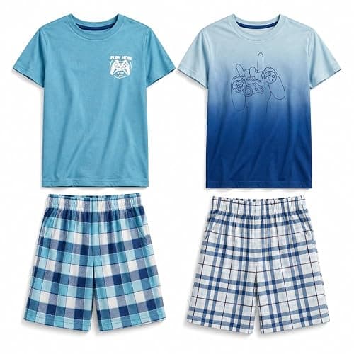 US Angels Pajamas Set for Boys, 4-Piece Set, Short Sleeve Shirt with Pajama Shorts - Image 1