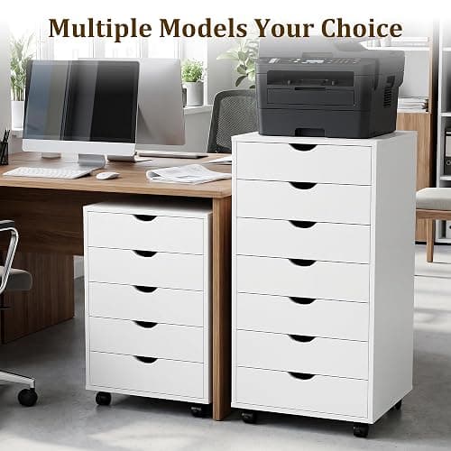 5 Drawer Rolling Storage Cabinet, Mobile File Cabinet for Office, White | Rolling Storage Cabinet with 5 Drawers for Desk Drawer Organization, Home Office Storage and Printer Stand thumbnail 4