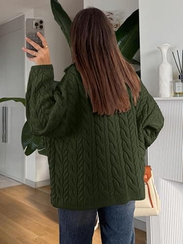 PRETTYGARDEN Womens Fall Sweaters 2025 Long Sleeve Quarter Zip Pullover Sweater Casual Loose V Neck Cable Knit Jumper Tops thumbnail 7