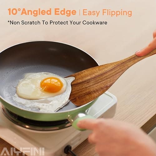 Non-Toxic Wooden Utensils for Cooking - Natural Acacia & Glue-Free,15.4" Large Spatula Set, Long Handle for Scald-Resistant, Wood Kitchen Spoons/Chopsticks/Holder, for Non Stick Frying Pans by ALYFINI thumbnail 5