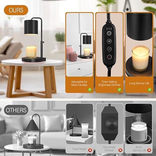 zukakii Candle Warmer Lamp Adjustable Height Dimmable with Timer Large Jar Candles Compatible - No Flame Scented Wax Warmer with 2 Bulbs - Mothers Day Gift - Black thumbnail 6