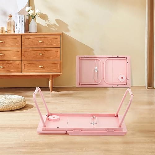 Holdfiturn Foldable Laptop Desk, Laptop Table with Cup Holder, Height Adjustable Computer Bed Tray Table, Reading Holder Notebook Stand for Eating Reading Working (Pink) thumbnail 7
