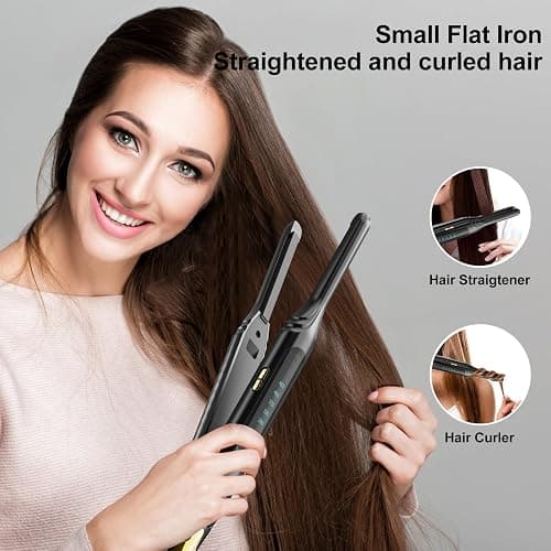 Mvxitanny Pencil Flat Iron 3/10'' Small Flat Irons for Short Hair,Pixie Cut & Bangs,Hair Straightener for Edge with LED Display,Travel Mini Hair Straightener with Dual Voltage,Auto Shut Off（Black） thumbnail 7