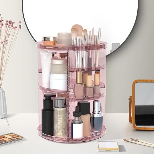 Rotating Makeup Organizer, DIY 8 Adjustable Layers 360 Spinning Skincare Organizers, Makeup Storage Carousel Tower with Brush Holder & Perfume Trays, Cosmetic Display Case for Vanity Bathroom thumbnail 2