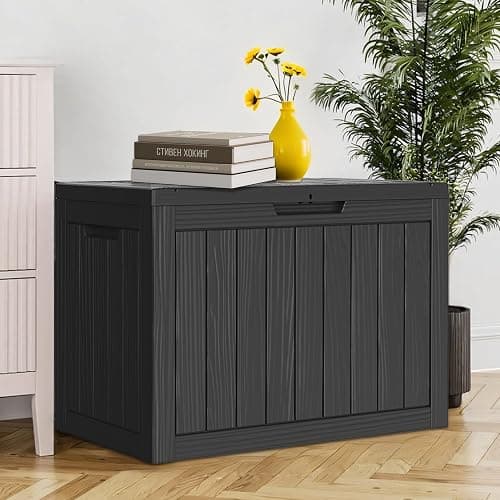 Treillage Tale Outdoor Storage Deck Box, 45 Gallon Outside Storage Box Waterproof Deck Box, Lockable Patio Storage Box UV-Resistant for Garden Furniture, Black thumbnail 7
