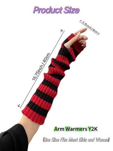Pangogogo Punk Gothic Rock Striped Arm Warmers Y2k & Emo Accessories (Red) thumbnail 2