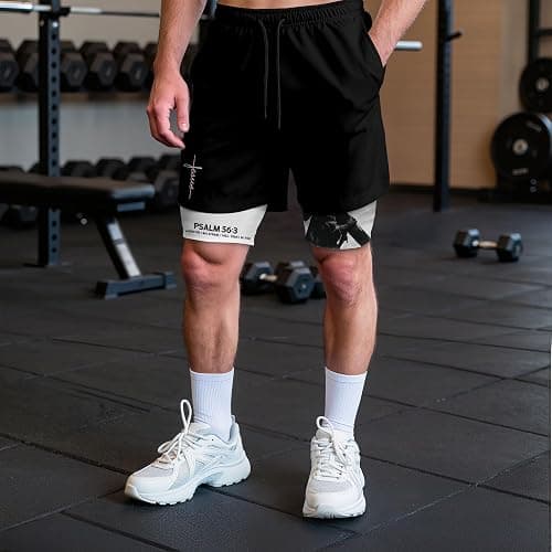 GritSon Psalm 56:3 Christian Shorts for Men, Mens Gym Clothes, Mens Shorts with Liner, Work Out Shorts Gym for Men 2 (M) thumbnail 6