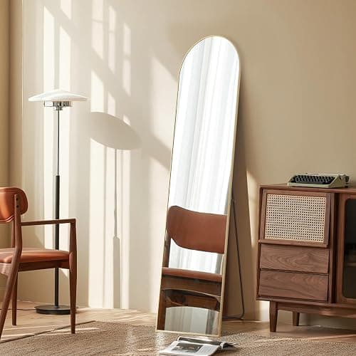 NEWBULIG 59"x16" Arched Full Length Mirror, Full Body Floor Mirror, Gold | Aluminum Alloy Thin Frame, Wall or Standing Mirrors for Bedroom, Living Room, Dressing Room thumbnail 7