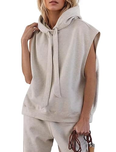 MSBESYOR Sleeveless Hoodies for Women Oversized Drawstring Sweatshirt Casual Athletic Hooded Vest with Pockets - Image 1
