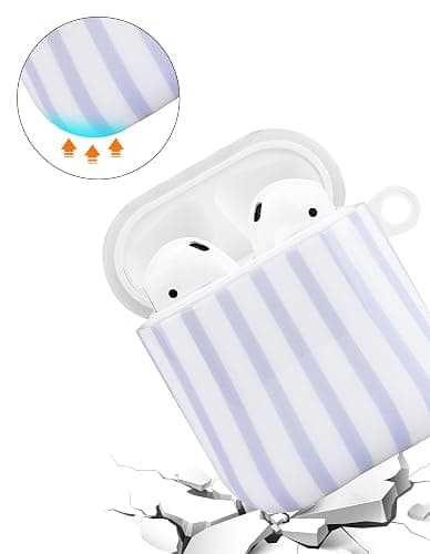 Aitipy Compatible with Airpods 2nd 1st Generation Case, Cute Blue Stripe Aesthetic Design with Carabiner, Soft TPU Skin Anti-Scratch Shockproof Protective Cover for Women Girls thumbnail 3