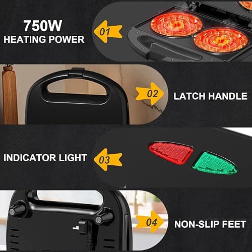 YASHE Double Mini Waffle Maker, Non-Stick Waffle Machine,Cast iron waffle maker, Automatic Temperature Control, Cool Touch Handle thumbnail 5