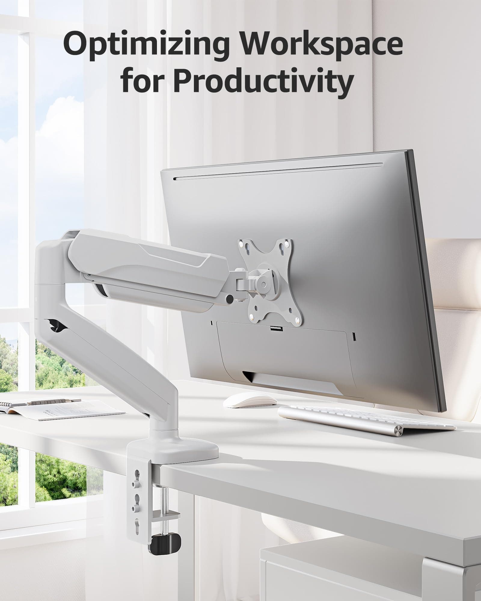 MOUNTUP Single Monitor Desk Mount Holds Screen up to 32 inch, Height Adjustable Monitor Arm, Computer Monitors Stand with Clamp/Grommet Mounting Base, VESA Mounts Fit 4.4-17.6lbs Computer, White thumbnail 9