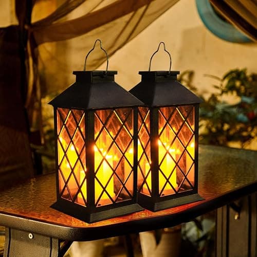 Solar Lantern Outdoor,Garden Hanging Lantern- PVC Waterproof 3 LED Flickering Flameless Candle Decorative Lights for Table,Outdoor,Party(1 Pack) thumbnail 7
