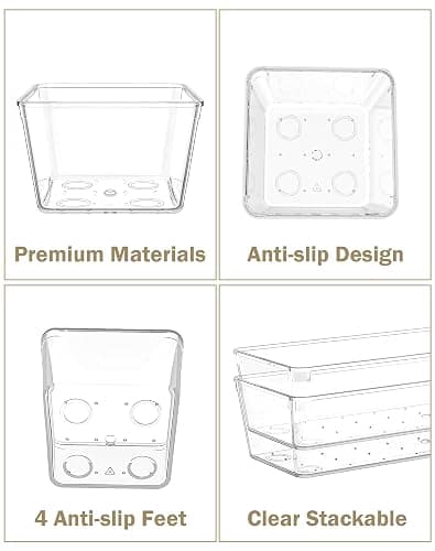 VEXTHYX 15Pcs Clear Plastic Drawer Organizers Set, 4size makeup drawer organizer trays for vanity/desk/bathroom/office/nightstand/gadgets for kitchen/desk drawer, Versatile drawer divider storage bins thumbnail 6