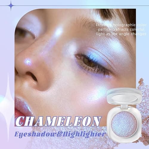 HOSAILY Holographic Duochrome Purple Blue Eyeshadow&Highlighter Palette, Color Shift Glitter Iridescent Cream Highlighter, Smooth Long Lasting Sparkling Eyeshadow Mermaid Facial Illuminator Makeup#04 thumbnail 2