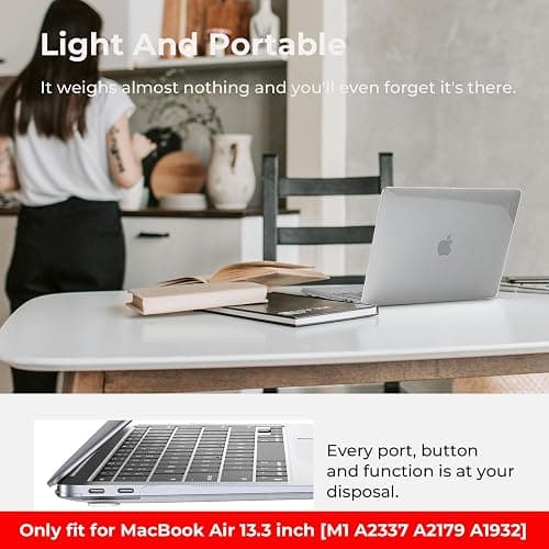 EooCoo Hard Case Compatible with MacBook Air 13.3 inch M1 Chip 2021-2018 with Retina Display, Air 13.3 inch Plastic Protective Case + Transparant Keyboard Cover + Screen Protector, Crystal Clear thumbnail 3