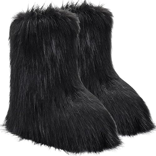 NWSTESLE Women's Faux Fur Boots Furry Boots y2k for Girls Fuzzy Fluffy Winter Snow Boots Warm Outdoor Indoor Mid-Calf Flat - Image 1