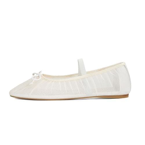 STALOV Mesh Ballet Flats for Women Square Toe Bow Mary Jane Flats Tulle Comfortable Dress Casual Ballerina Shoes with Strap thumbnail 4