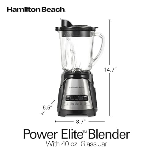 Hamilton Beach Power Elite Wave Action Blender For Smoothies, 40 Oz Glass Jar, 12 Functions Including Puree, Crush Ice, Black, 700 Watts, Black (58148A) - 40 Oz Glass Jar - Black thumbnail 2