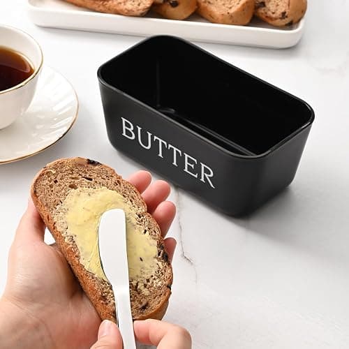 Large Plastic Butter Dish With Lid And Knife,Food Grade PP Butter Holder Keeper With Cover For Kitchen Refrigerator Black Butter Container thumbnail 5