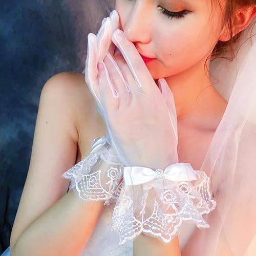 R STAR Floral Short Lace Gloves, Women Wrist Length Gloves for Wedding(B) thumbnail 5