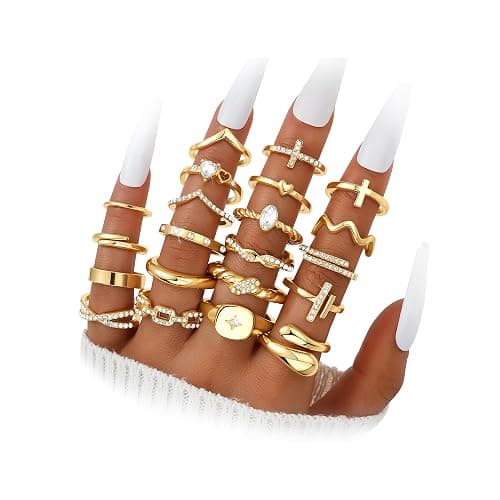 Dodder Gold Stackable Rings Set for Women, Gold Plated Chunky Crystal Finger Midi Stacking Rings, Dainty Statement Thumb Knuckle Rings Pack for Gift, Multiple Sizes Jewelry - Image 1