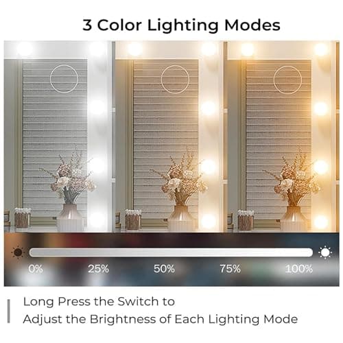 Yanosaku 47" Fluted Vanity Desk with Mirror & LED Lights, 7-Drawer Makeup Vanity with Glass Top & Cabinet, Vanity with Chair & Charging Station, 3 Lighting Modes, for Bedroom, White thumbnail 5