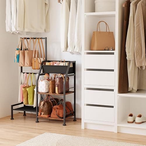 Homsorout Purse Organizer for Women - 3-Tier Storage Stand & 12 Fixed Hooks, Visible Backpack Storage, Space-Saving Bag Organizer Rack for Home, Closet, Black thumbnail 2