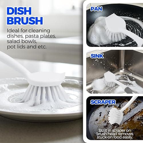 Holikme 6 Pack Dish Brush Set with Bottle Brush, Dish Scrub Brush, Pan Brush and 3 Straw Brushes, Deep Cleaning Handle Brush with Scraper Tip for Kitchen Sink Dishes Bottle Cup Pot and Pans (Gray) thumbnail 3