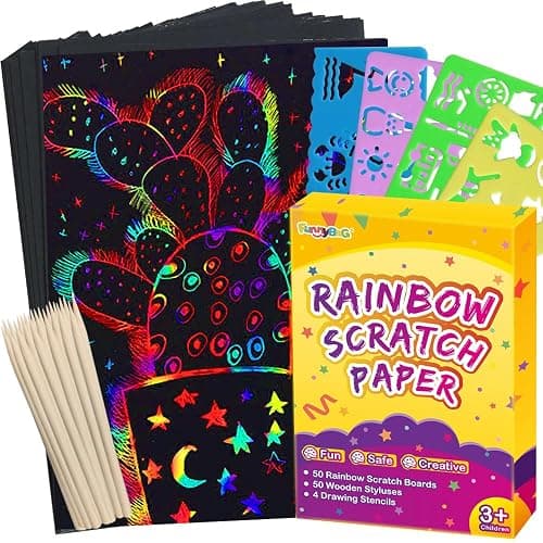 FUNNYB&G Rainbow Scratch Paper Art for Kids - 100 Pcs Magic Rainbow Scratch Paper Off Set Scratch Easter Crafts Arts Supplies Kits Pads Sheets for Party Games Halloween Christmas Birthday Gifts - Image 1