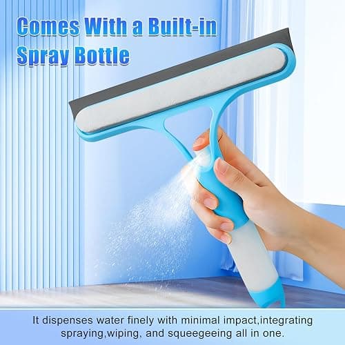 3 in 1 Window Cleaning Scraper, Cleaner Window Squeegee with Sprayer, Squeegee and Scrubber Spray Bottle Window Squeegee for Shower Glass, Mirrors, Car and Home,All-Purpose Window Cleaner Tool(White) thumbnail 3