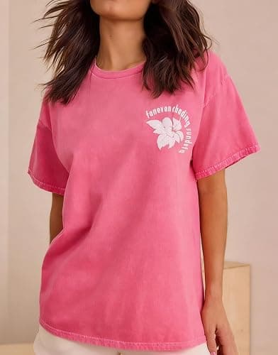 Womens Teens Oversized Graphic Tshirts Y2k Flower Fruit Vintage Tees Beach Surfer Casual Short Sleeve T-Shirts thumbnail 5