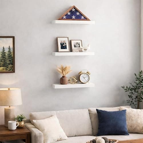 BAYKA White Floating Shelves for Wall – Rustic Wood Wall Shelves with Metal Brackets for Bathroom, Bedroom, Kitchen, or Living Room Decor Organization – Set of 3, Sturdy Storage with 22lb Capacity thumbnail 4