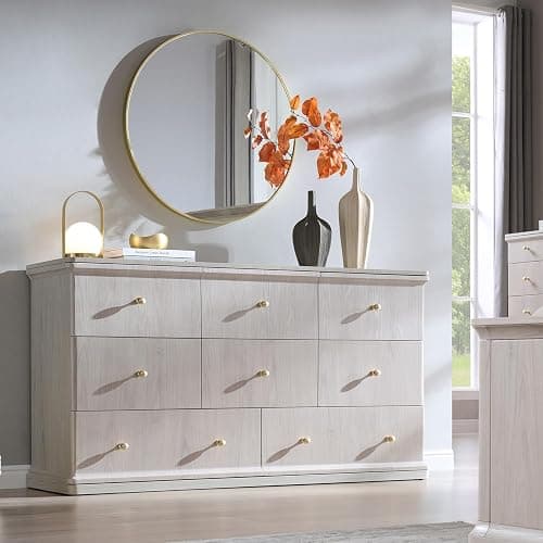 ALLTUFO Modern 8 Drawers Dresser for Bedroom, 55" Wide Wood Dressers & Chests of Drawers w/Curved Waterfall Edge, Large Storage Dressers Organizer w/Metal Handle for Bedroom, Cream thumbnail 3