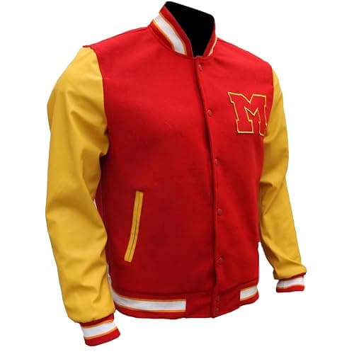 The Jasperz Thriler Red & Yellow M Logo Varsity Letterman Bomber Jacket - Wool and Faux Leather Bomber Jacket thumbnail 4