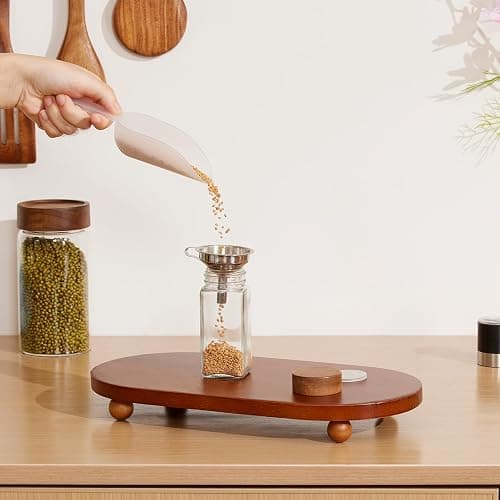 Yangbaga 24Pcs Glass Spice Jars with Labels-4OZ Wood Lid Square Spice Containers with Pepper Grinder Lids &Funnel,Seasoning Jars for Rack Cabinet Drawer thumbnail 5
