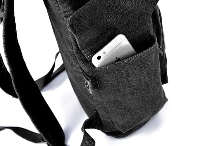 FH Canvas Backpack Vintage Backpack Black Daypack for Men Women Laptop Travel Rucksack thumbnail 2