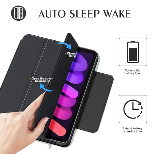 ZENLU iPad mini 6th 7th Generation Case with Removable Magnetic Folio Cover, Premium PU Leather, Multiple Angles, Pencil Charging Support, Full Protective Case for 8.3 inch iPad mini 6/7 (Black) thumbnail 7