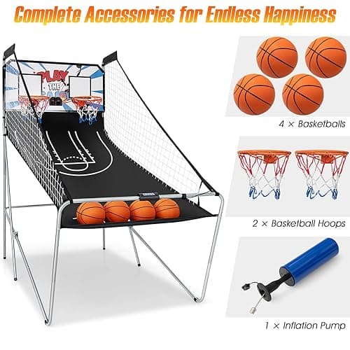 Giantex Folding Basketball Arcade Game - Electronic Hoop with 8 Game Modes, 4 Balls, 2 Hoops, Air Pump, LCD Scoreboard - For Adults & Kids thumbnail 6