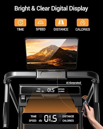 16% Incline Walking Pad Treadmill, 3-in-1 Under Desk Treadmill with Handles | Foldable, Compact, Portable Treadmills for Home Small, 2.5HP Quiet Brushless, 330 LBS Capacity, Home Office, LED Display thumbnail 4