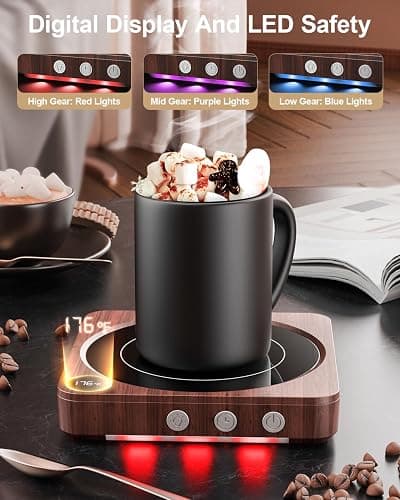 House Gem Mug Warmer - 36W Coffee Mug Warmer for Desk with Temperature Display, 2-12Hrs Auto Shut Off, Smart Candle Warmer - Ideal Coffee Gifts Accessories Keep Beverages Coffee Warmer (Wood) thumbnail 4